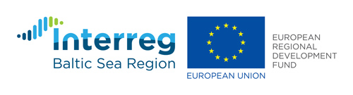 Logo of Interreg Baltic Sea Region with blue star flag of the European Union