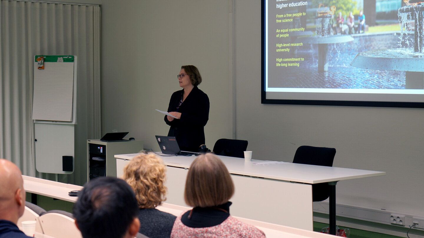 Rector Marjo Kaartinen welcoming the participants to the symposium