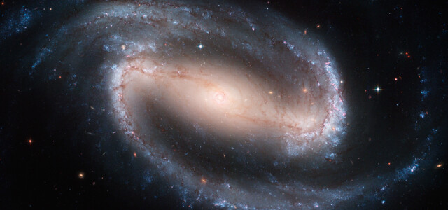The Hubble telescope has captured a display of starlight, glowing gas, and silhouetted dark clouds of interstellar dust in this image of the barred spiral galaxy NGC 1300