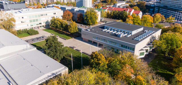 Aerial view of the university main building in autumn