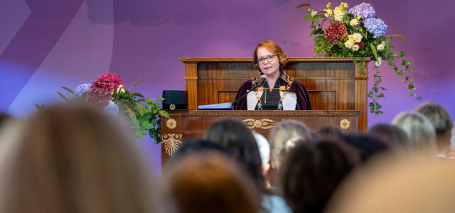 Rector Marjo Kaartinen giving a speech at the Opening Ceremony.