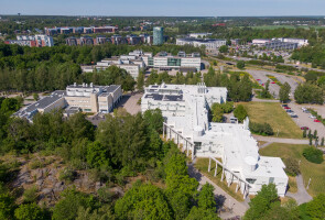 drone image of the university campus in early autumn